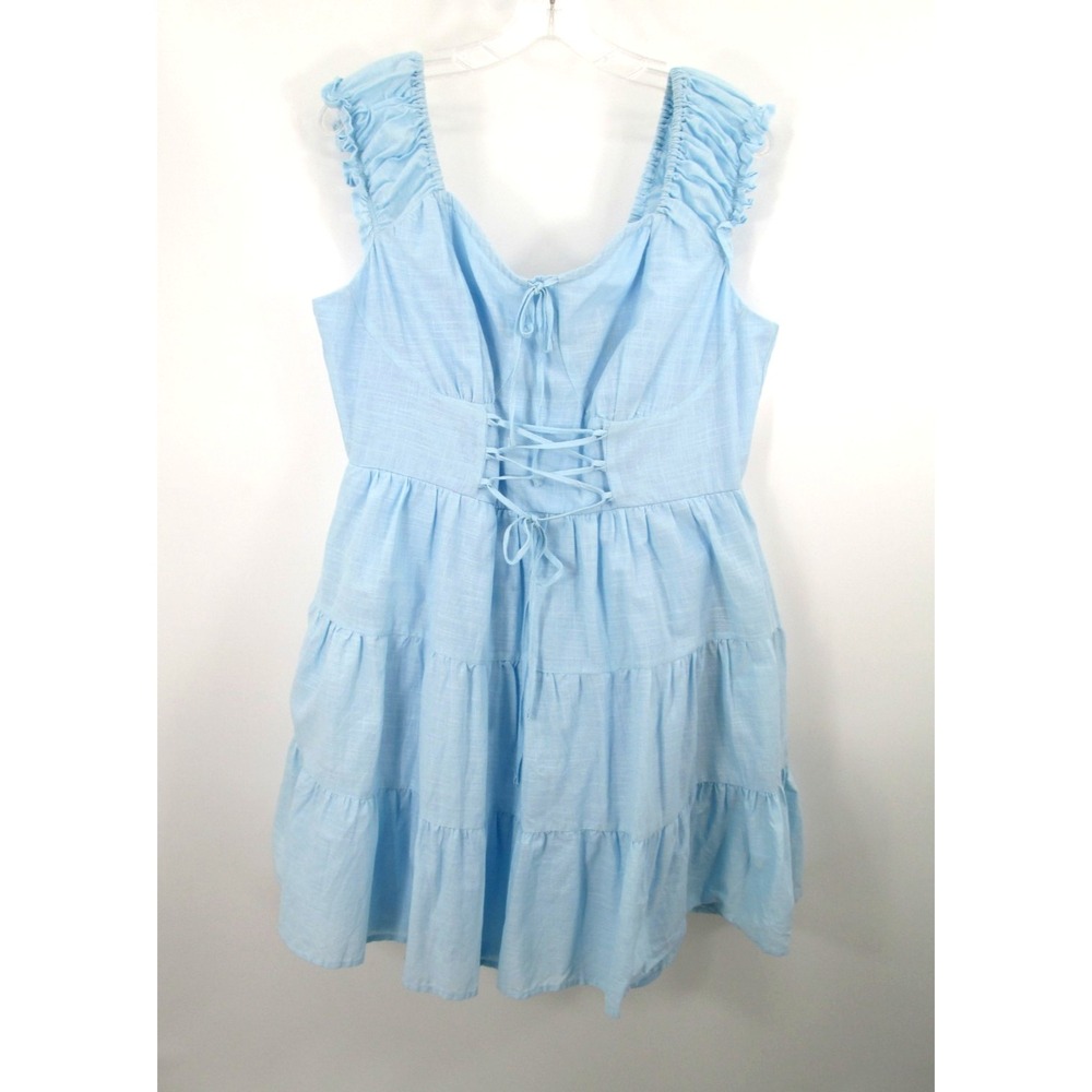 Thorn & Fable Baby Blue Midi Babydoll Dress Corset Lace Up Cottagecore Womens 0